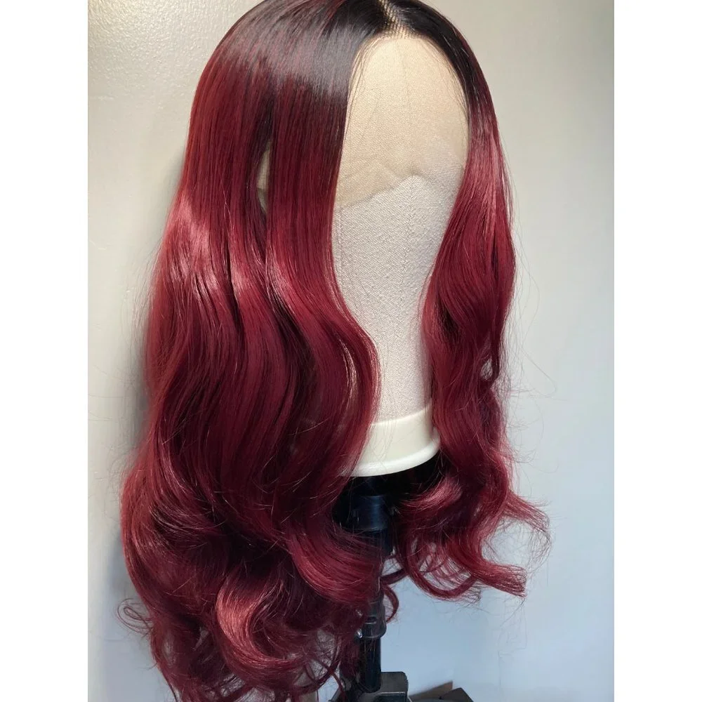 Black Red Curly Lace Front Wig